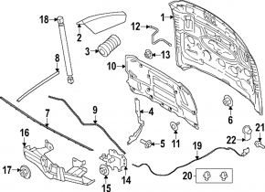 The bare hood of a 2020 Ford Mustang