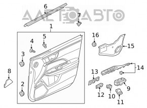 Front right window lifter control trim Honda Clarity 18-21 usa ebony, chip