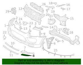 Front bumper grille trim right Porsche Cayenne 958 11-14 lower, break fastener