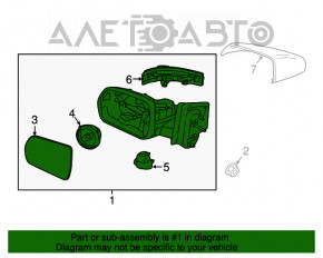 Side mirror right assembly Ford Edge 15-18 3 pins, structure