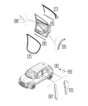Door seal rear left Fiat 500X 16-22 on the end