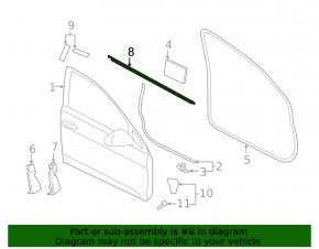 Molding door-glass central front left VW Golf 15-21