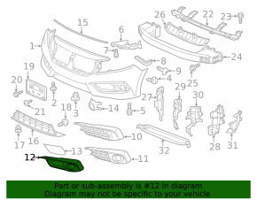 Right bumper grille Honda Civic X FC 16-18 for fog lights, for cruise control, broken fastener