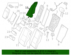Left rear seat side trim for Mercedes C-class W205 15-21, dark gray leather, dry-cleanable, dented, corrosion