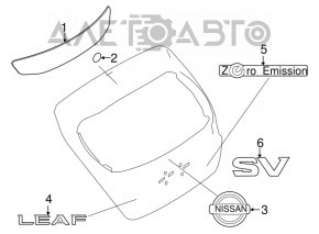 Emblem inscription Zero Emission trunk door Nissan Leaf 18-22