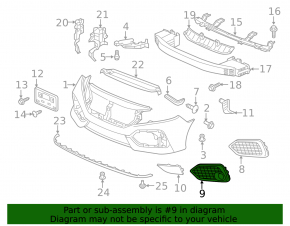 Right bumper grille Honda Civic X FK 17-19 5D for fog lights, for radar