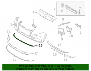 Hyundai Tucson 2022-2024 front bumper center trim, gray structure, painted black, broken, cracked