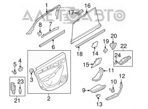 Door trim card rear left Audi A4 B8 13-16 black with black insert leather, armrest black leather, molding gray structure, broken fasteners
