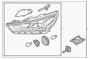 Front right headlight complete Hyundai Ioniq 17-19 HEV, PHEV xenon with cover and mount