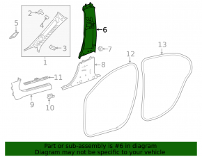 Mercedes A-Class V177 19-22 black center pillar trim, upper left belt