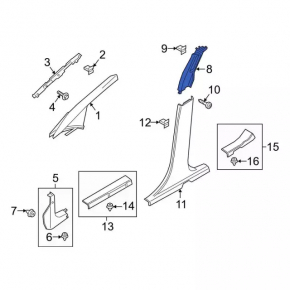 Ford Ecosport 18-22 center pillar trim, upper left, gray, worn