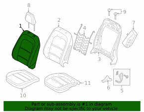 Ford Escape MK4 23-26 driver's seat back upholstery, black fabric, gray stitching, heated