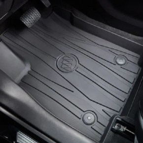Set of Buick Encore 17-22 black rubber floor mats with logo