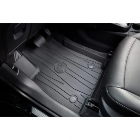 Set of Buick Encore 17-22 black rubber floor mats with logo