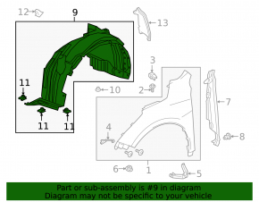Front right fender liner for Acura RDX 19-25