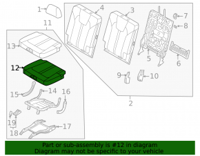 Rear seat cushion, 3rd row, left, Kia Sorento 21-24 HEV, gray leather, perforated, with frame, dry-cleanable