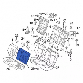 Rear seat backrest, 2nd row, left, Ford Fusion mk5 17-20, beige cloth, with belt, for cleaning