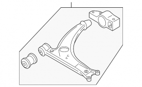 The lower front right control arm of a VW Tiguan 09-17 has a torn silent block.
