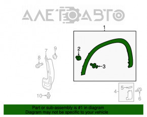 Front left wing arch trim Toyota Highlander 14-19 scratch, broken fastener