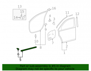 Front right lower door seal Toyota Highlander 08-13