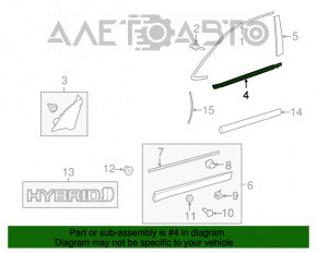Door-glass molding, central front left, Toyota Highlander 14-19