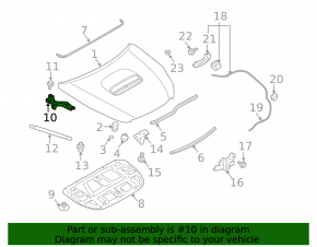 Right hood hinge for Subaru Outback 10-14