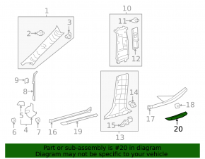 Lexus ES250 ES300h ES350 19-26 black rear right outer door sill plate