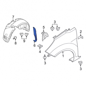 Wing seal door-wing left Ford Fiesta 11-19 missing piece