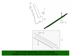 Door-glass molding, central front left, Lincoln MKX 16-18, chrome