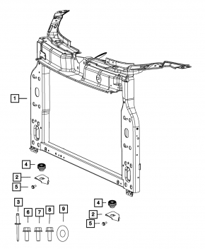 Radiator support lower left Fiat 500 12-17 with bracket, rubber + metal