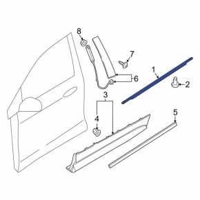 Molding door-glass central front left Ford Edge 15- chrome