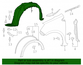 Front right mudguard for Toyota Prius C 12-14