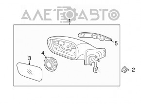 Left side mirror assembly for Hyundai Sonata 11-14, 5 pins, heated, turn signal, glossy finish