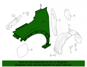Front left wing Kia Niro 23-26 HEV, EV, black ABP