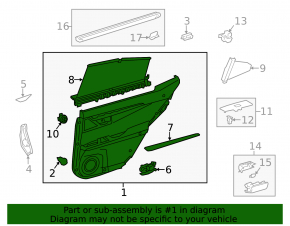 Door trim card rear right Lexus ES300h ES350 13-15 leather black with curtain, under tweeter