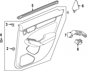 Door trim panel, rear right, Honda Civic XI FE/FL 22-26, black fabric, LX