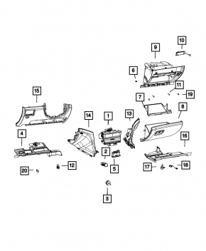 Jeep Grand Cherokee WK2 11-22 glove compartment, beige leather, 2 parts, scratches, needs cleaning