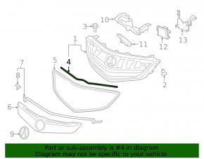 Hood seal on the radiator grille of Acura TLX 15-17