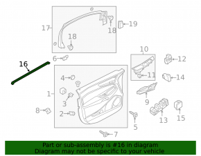 Glass seal inside front left door Ford Edge 15-