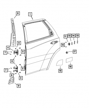 Door assembly rear left Dodge Durango 11-24