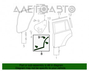 Rear left door seal Toyota Highlander 08-13 rear