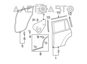 Rear left door seal Toyota Highlander 08-13 rear