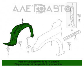 Front left fender liner for Honda Crosstour 10-15