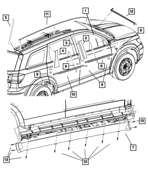 Molding door-glass central front right Dodge Journey 11- matt
