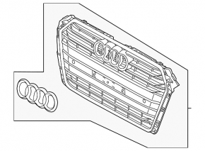 Radiator grille assembly Audi A4 B9 17-19 with emblem, for parking sensors, light chrome