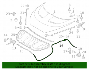 Hood release cable to interior handle Hyundai Veloster 12-17