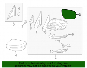 Right mirror element, heated, for Nissan Juke 15-17