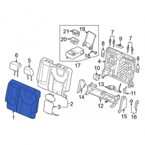 Left rear seat backrest for Ford Edge 15-24, black cloth, with belt and latch, dry-cleanable