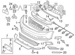 Insert in the side grille of the front bumper, right VW Jetta 15-18 USA under fog lights, black structure
