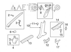 Front pillar trim upper left Mitsubishi Outlander 16-22 fabric beige